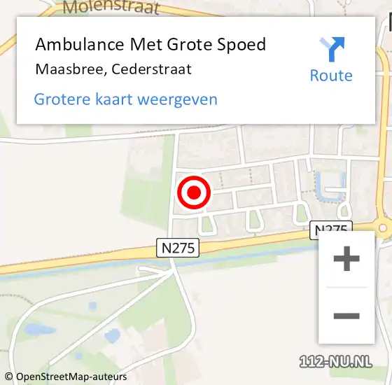 Locatie op kaart van de 112 melding: Ambulance Met Grote Spoed Naar Maasbree, Cederstraat op 10 juli 2014 03:48