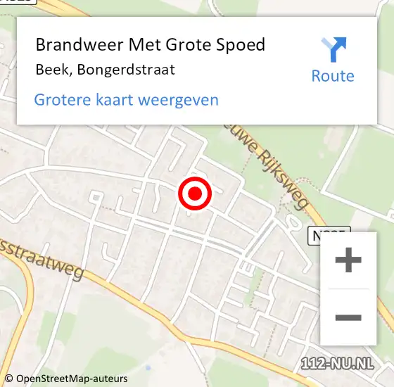 Locatie op kaart van de 112 melding: Brandweer Met Grote Spoed Naar Beek, Bongerdstraat op 2 maart 2022 23:01