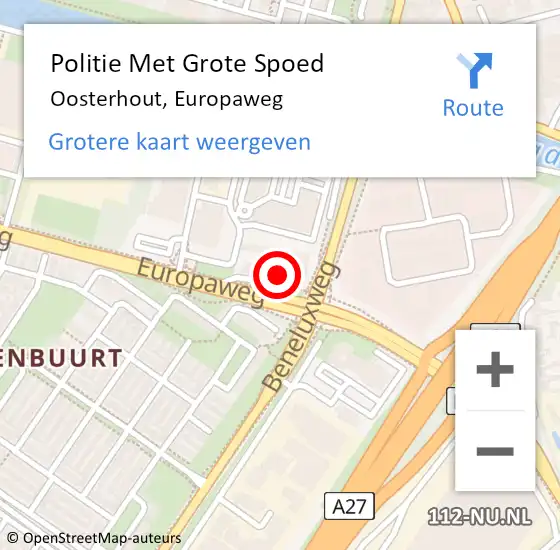 Locatie op kaart van de 112 melding: Politie Met Grote Spoed Naar Oosterhout, Europaweg op 2 maart 2022 23:30