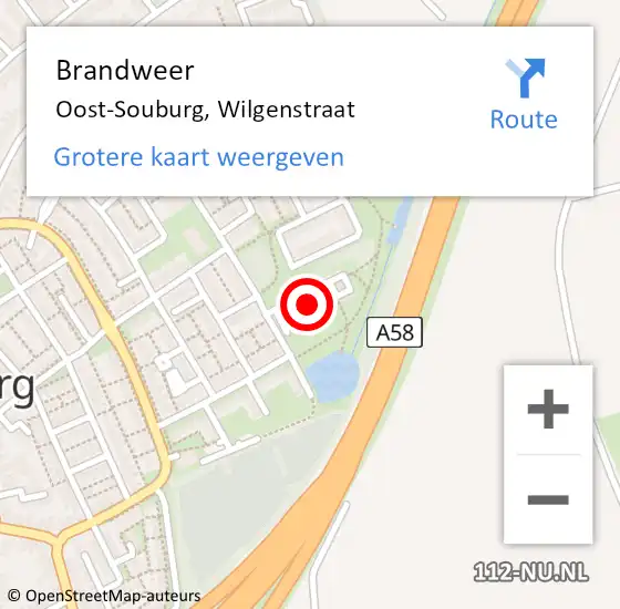 Locatie op kaart van de 112 melding: Brandweer Oost-Souburg, Wilgenstraat op 3 maart 2022 00:12