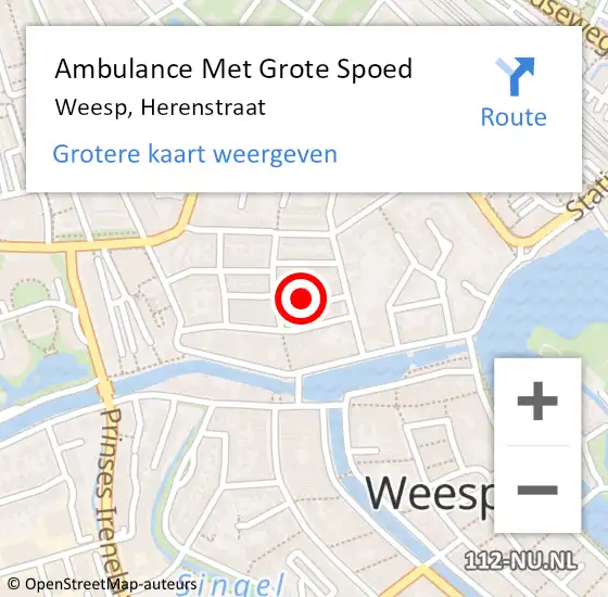 Locatie op kaart van de 112 melding: Ambulance Met Grote Spoed Naar Weesp, Herenstraat op 3 maart 2022 01:57