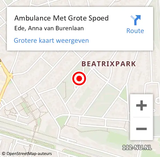 Locatie op kaart van de 112 melding: Ambulance Met Grote Spoed Naar Ede, Anna van Burenlaan op 3 maart 2022 02:59