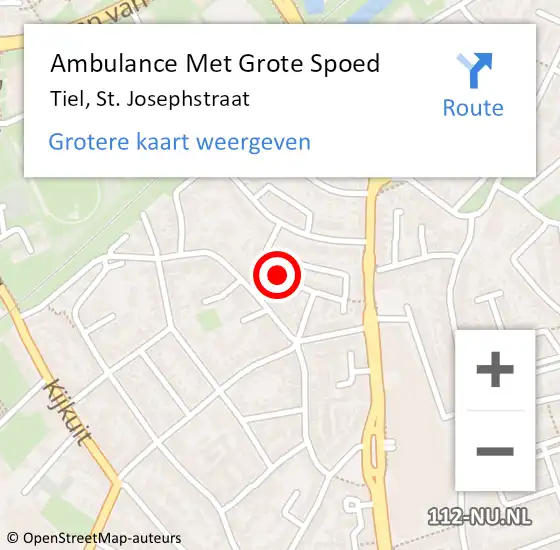 Locatie op kaart van de 112 melding: Ambulance Met Grote Spoed Naar Tiel, St. Josephstraat op 3 maart 2022 03:00