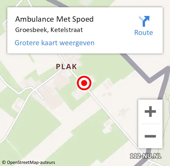 Locatie op kaart van de 112 melding: Ambulance Met Spoed Naar Groesbeek, Ketelstraat op 3 maart 2022 03:25