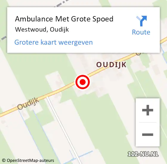 Locatie op kaart van de 112 melding: Ambulance Met Grote Spoed Naar Westwoud, Oudijk op 3 maart 2022 03:34