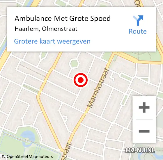 Locatie op kaart van de 112 melding: Ambulance Met Grote Spoed Naar Haarlem, Olmenstraat op 3 maart 2022 04:09