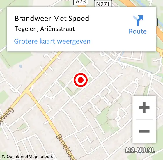 Locatie op kaart van de 112 melding: Brandweer Met Spoed Naar Tegelen, Ariënsstraat op 3 maart 2022 05:51