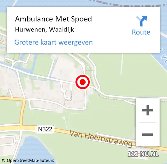 Locatie op kaart van de 112 melding: Ambulance Met Spoed Naar Hurwenen, Waaldijk op 3 maart 2022 07:20