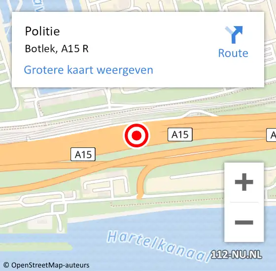 Locatie op kaart van de 112 melding: Politie Botlek, A15 R hectometerpaal: 47,5 op 10 juli 2014 04:55