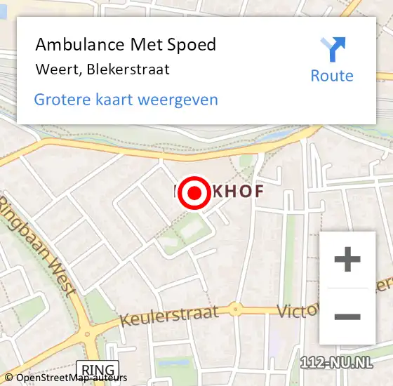 Locatie op kaart van de 112 melding: Ambulance Met Spoed Naar Weert, Blekerstraat op 3 maart 2022 08:25