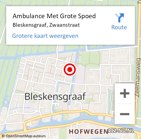 Locatie op kaart van de 112 melding: Ambulance Met Grote Spoed Naar Bleskensgraaf, Zwaanstraat op 3 maart 2022 08:25