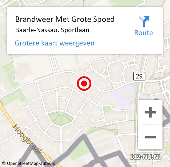 Locatie op kaart van de 112 melding: Brandweer Met Grote Spoed Naar Baarle-Nassau, Sportlaan op 3 maart 2022 08:32
