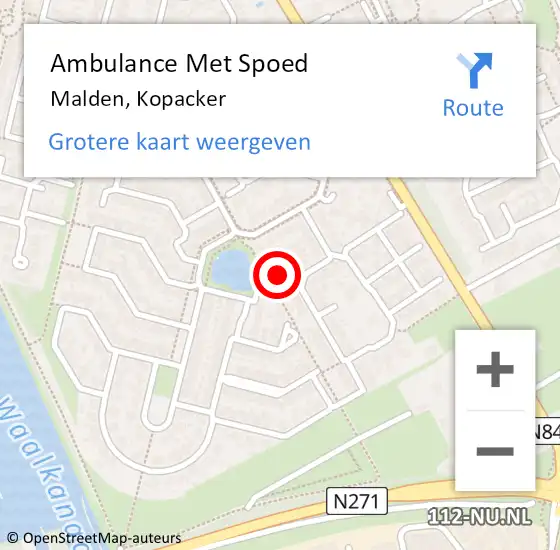 Locatie op kaart van de 112 melding: Ambulance Met Spoed Naar Malden, Kopacker op 3 maart 2022 08:33