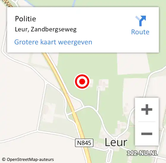 Locatie op kaart van de 112 melding: Politie Leur, Zandbergseweg op 3 maart 2022 08:33