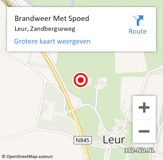 Locatie op kaart van de 112 melding: Brandweer Met Spoed Naar Leur, Zandbergseweg op 3 maart 2022 08:33