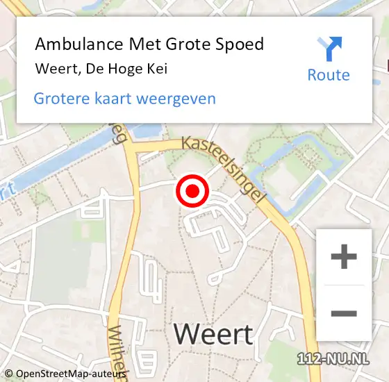 Locatie op kaart van de 112 melding: Ambulance Met Grote Spoed Naar Weert, De Hoge Kei op 3 maart 2022 08:41