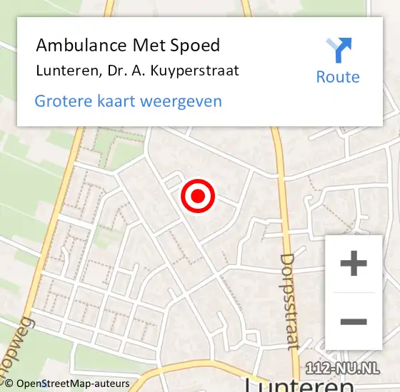 Locatie op kaart van de 112 melding: Ambulance Met Spoed Naar Lunteren, Dr. A. Kuyperstraat op 3 maart 2022 08:56