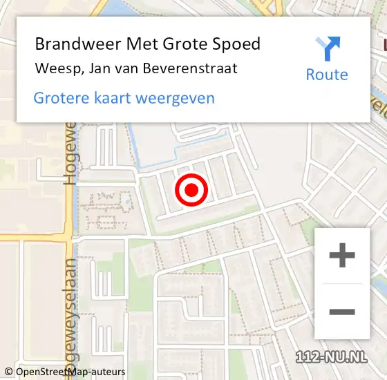 Locatie op kaart van de 112 melding: Brandweer Met Grote Spoed Naar Weesp, Jan van Beverenstraat op 3 maart 2022 09:04