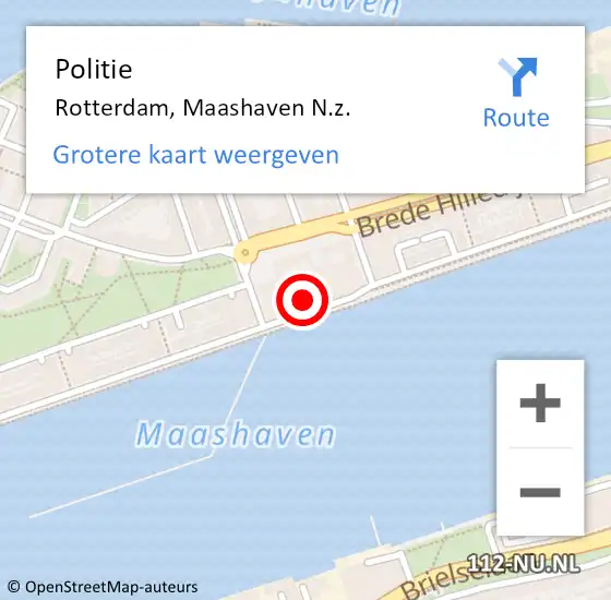 Locatie op kaart van de 112 melding: Politie Rotterdam, Maashaven N.z. op 3 maart 2022 10:00