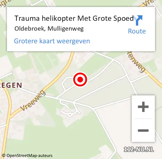 Locatie op kaart van de 112 melding: Trauma helikopter Met Grote Spoed Naar Oldebroek, Mulligenweg op 3 maart 2022 10:05