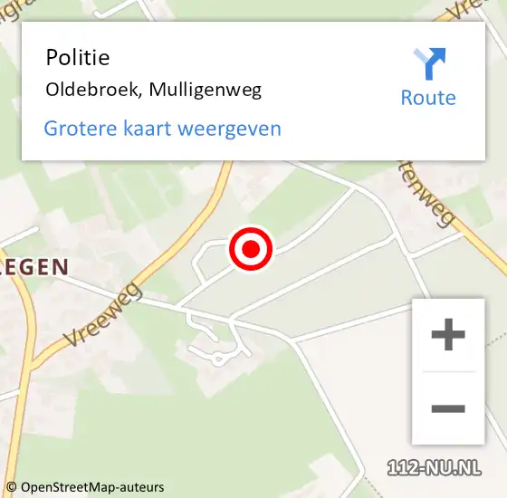 Locatie op kaart van de 112 melding: Politie Oldebroek, Mulligenweg op 3 maart 2022 10:10