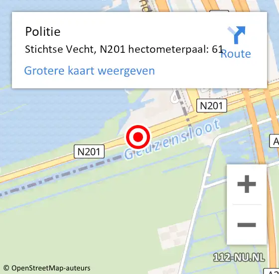 Locatie op kaart van de 112 melding: Politie Stichtse Vecht, N201 hectometerpaal: 61 op 3 maart 2022 10:11