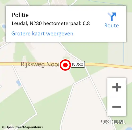 Locatie op kaart van de 112 melding: Politie Leudal, N280 hectometerpaal: 6,8 op 3 maart 2022 10:44