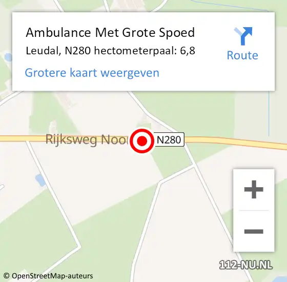 Locatie op kaart van de 112 melding: Ambulance Met Grote Spoed Naar Leudal, N280 hectometerpaal: 6,8 op 3 maart 2022 10:45