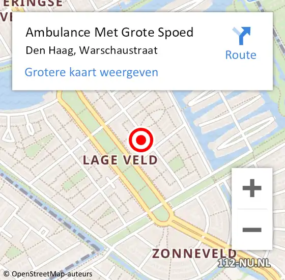 Locatie op kaart van de 112 melding: Ambulance Met Grote Spoed Naar Den Haag, Warschaustraat op 3 maart 2022 11:08