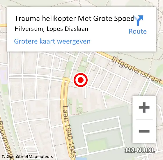 Locatie op kaart van de 112 melding: Trauma helikopter Met Grote Spoed Naar Hilversum, Lopes Diaslaan op 3 maart 2022 11:23