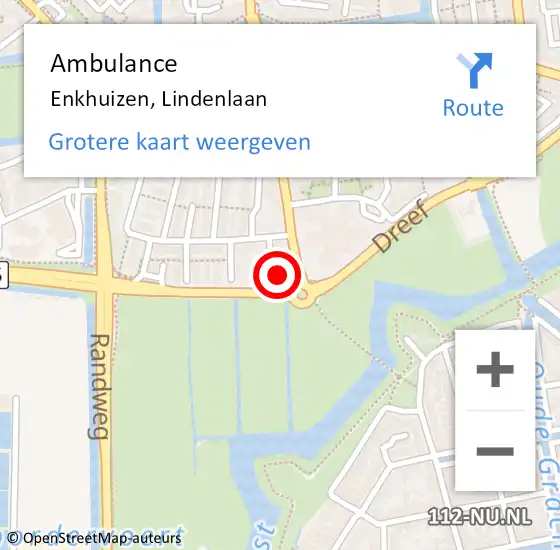 Locatie op kaart van de 112 melding: Ambulance Enkhuizen, Lindenlaan op 3 maart 2022 11:25