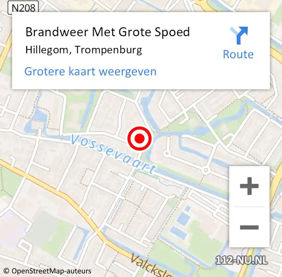 Locatie op kaart van de 112 melding: Brandweer Met Grote Spoed Naar Hillegom, Trompenburg op 3 maart 2022 11:32