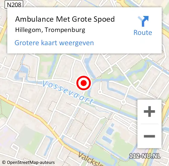 Locatie op kaart van de 112 melding: Ambulance Met Grote Spoed Naar Hillegom, Trompenburg op 3 maart 2022 11:32