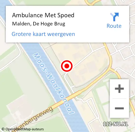 Locatie op kaart van de 112 melding: Ambulance Met Spoed Naar Malden, De Hoge Brug op 3 maart 2022 11:38