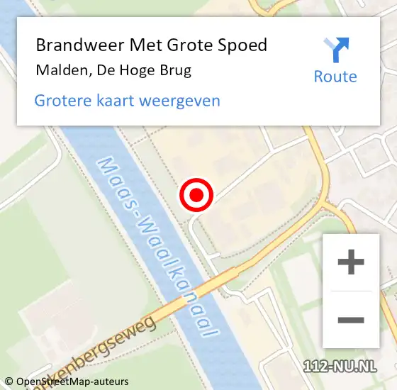 Locatie op kaart van de 112 melding: Brandweer Met Grote Spoed Naar Malden, De Hoge Brug op 3 maart 2022 11:42