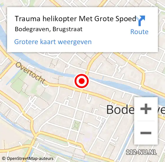 Locatie op kaart van de 112 melding: Trauma helikopter Met Grote Spoed Naar Bodegraven, Brugstraat op 3 maart 2022 11:52