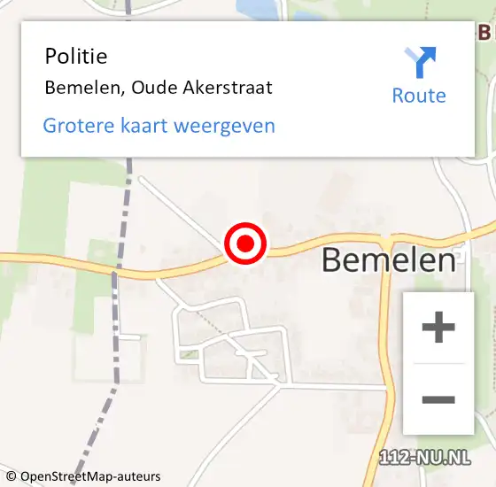 Locatie op kaart van de 112 melding: Politie Bemelen, Oude Akerstraat op 3 maart 2022 12:56