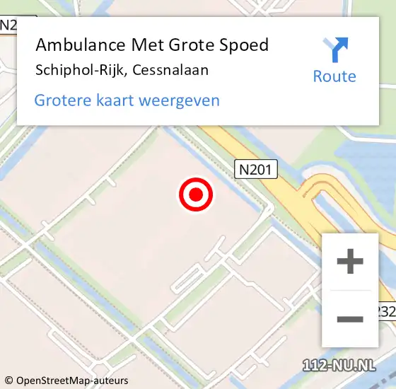 Locatie op kaart van de 112 melding: Ambulance Met Grote Spoed Naar Schiphol-Rijk, Cessnalaan op 3 maart 2022 13:53