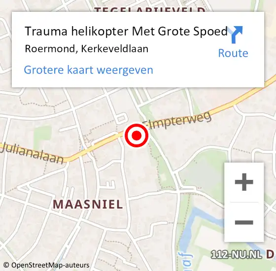 Locatie op kaart van de 112 melding: Trauma helikopter Met Grote Spoed Naar Roermond, Kerkeveldlaan op 3 maart 2022 14:20