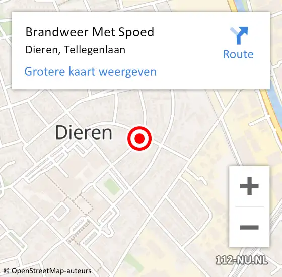 Locatie op kaart van de 112 melding: Brandweer Met Spoed Naar Dieren, Tellegenlaan op 3 maart 2022 14:30