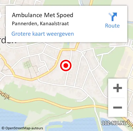 Locatie op kaart van de 112 melding: Ambulance Met Spoed Naar Pannerden, Kanaalstraat op 3 maart 2022 14:37