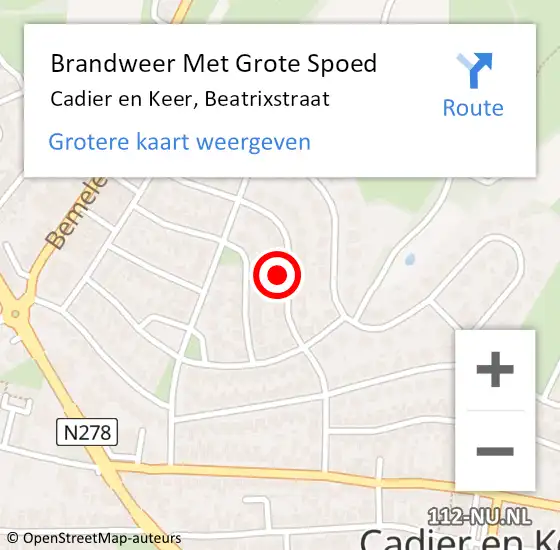 Locatie op kaart van de 112 melding: Brandweer Met Grote Spoed Naar Cadier en Keer, Beatrixstraat op 3 maart 2022 14:50