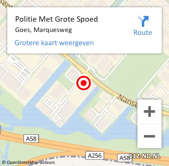 Locatie op kaart van de 112 melding: Politie Met Grote Spoed Naar Goes, Marquesweg op 3 maart 2022 15:19