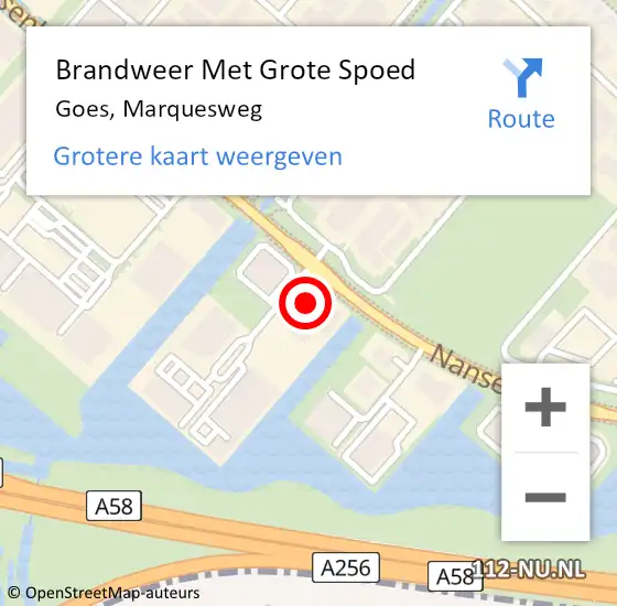 Locatie op kaart van de 112 melding: Brandweer Met Grote Spoed Naar Goes, Marquesweg op 3 maart 2022 15:22