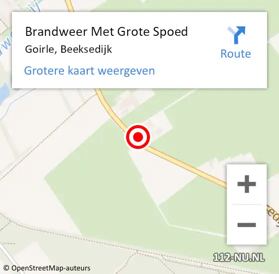 Locatie op kaart van de 112 melding: Brandweer Met Grote Spoed Naar Goirle, Beeksedijk op 3 maart 2022 15:52