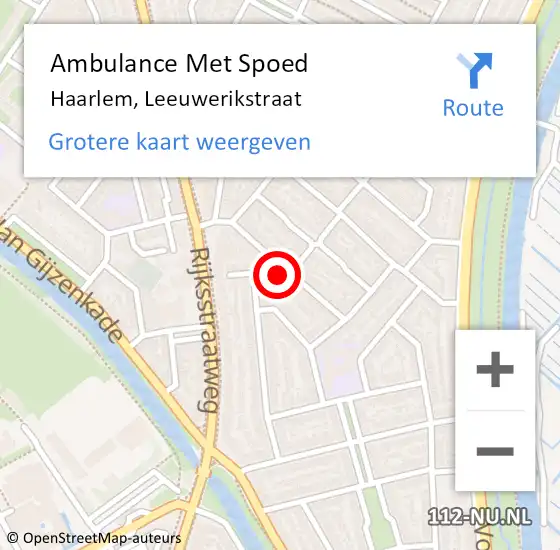 Locatie op kaart van de 112 melding: Ambulance Met Spoed Naar Haarlem, Leeuwerikstraat op 3 maart 2022 16:00