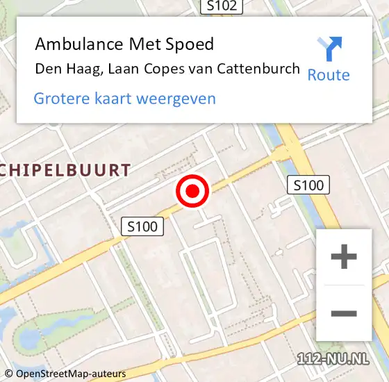 Locatie op kaart van de 112 melding: Ambulance Met Spoed Naar Den Haag, Laan Copes van Cattenburch op 3 maart 2022 16:15