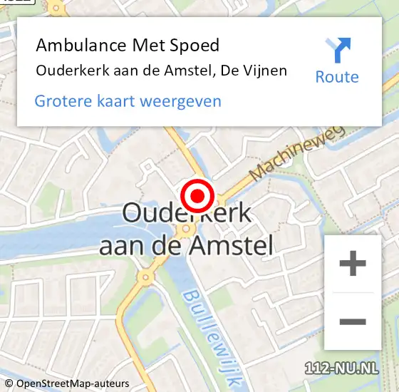 Locatie op kaart van de 112 melding: Ambulance Met Spoed Naar Ouderkerk aan de Amstel, De Vijnen op 3 maart 2022 16:30