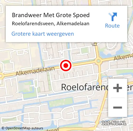 Locatie op kaart van de 112 melding: Brandweer Met Grote Spoed Naar Roelofarendsveen, Alkemadelaan op 10 juli 2014 07:37