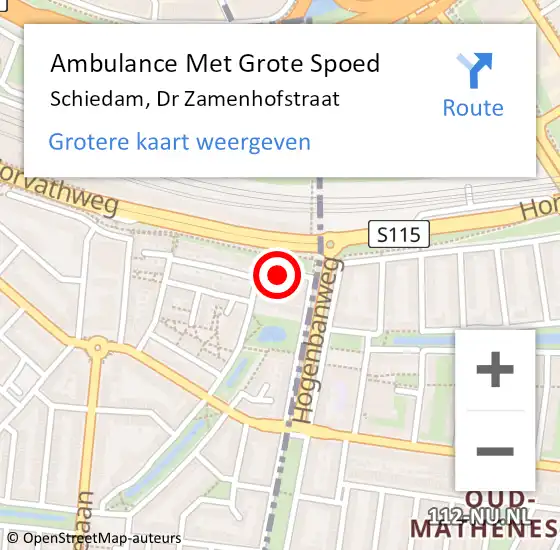 Locatie op kaart van de 112 melding: Ambulance Met Grote Spoed Naar Schiedam, Dr Zamenhofstraat op 3 maart 2022 16:54